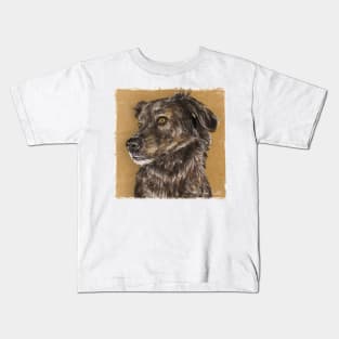 Painting of a Cute Furry Brown Dutch Shepherd Dog Kids T-Shirt